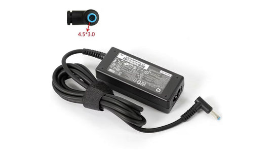 HP Blue-Tip Charger — 4.5×3.0mm connector, angled tip design, reliable everyday charging for HP laptops.