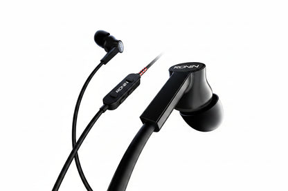 Black earphones with 'RONIN' branding on a white background