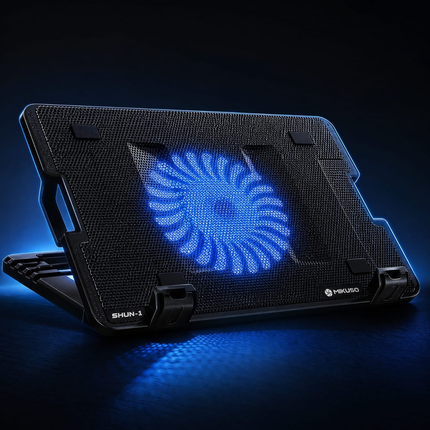 Mikuso SHUN-1 Laptop Cooling Pad — large airflow fan, blue LED, adjustable stand. Keep your laptop cool & comfortable.