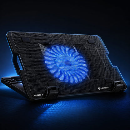 Mikuso SHUN-1 Laptop Cooling Pad — large airflow fan, blue LED, adjustable stand. Keep your laptop cool & comfortable.