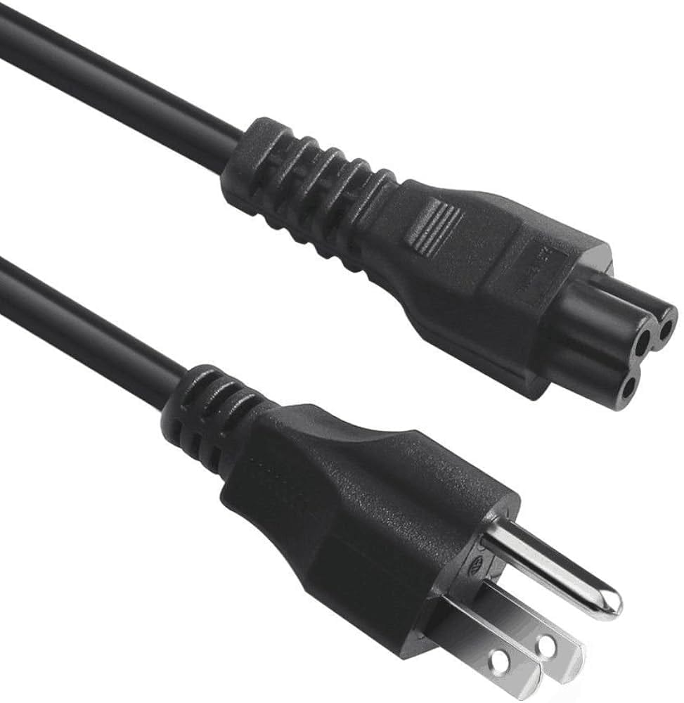 Laptop Power Cable — IEC C5 cloverleaf connector, 3-prong plug, durable & universal fit for most laptop adapters.