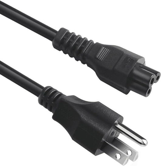 Laptop Power Cable — IEC C5 cloverleaf connector, 3-prong plug, durable & universal fit for most laptop adapters.