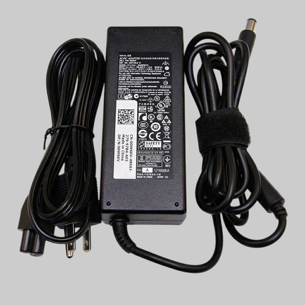 Dell 90W Charger — 19.5V 4.62A, big pin round connector, fully certified & reliable. Genuine-style replacement.